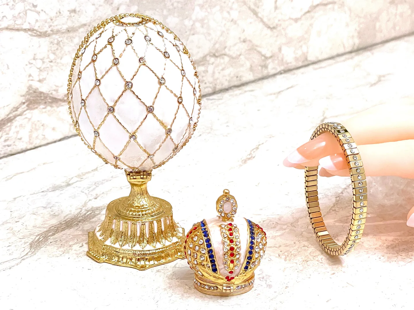 Faberge Egg Replica HANDMADE Fabergé Jeweled Crown 333 Swarovski Trinket Mother's Day Easter Wife Birthday Gift for Her Anniversary 24k GOLD