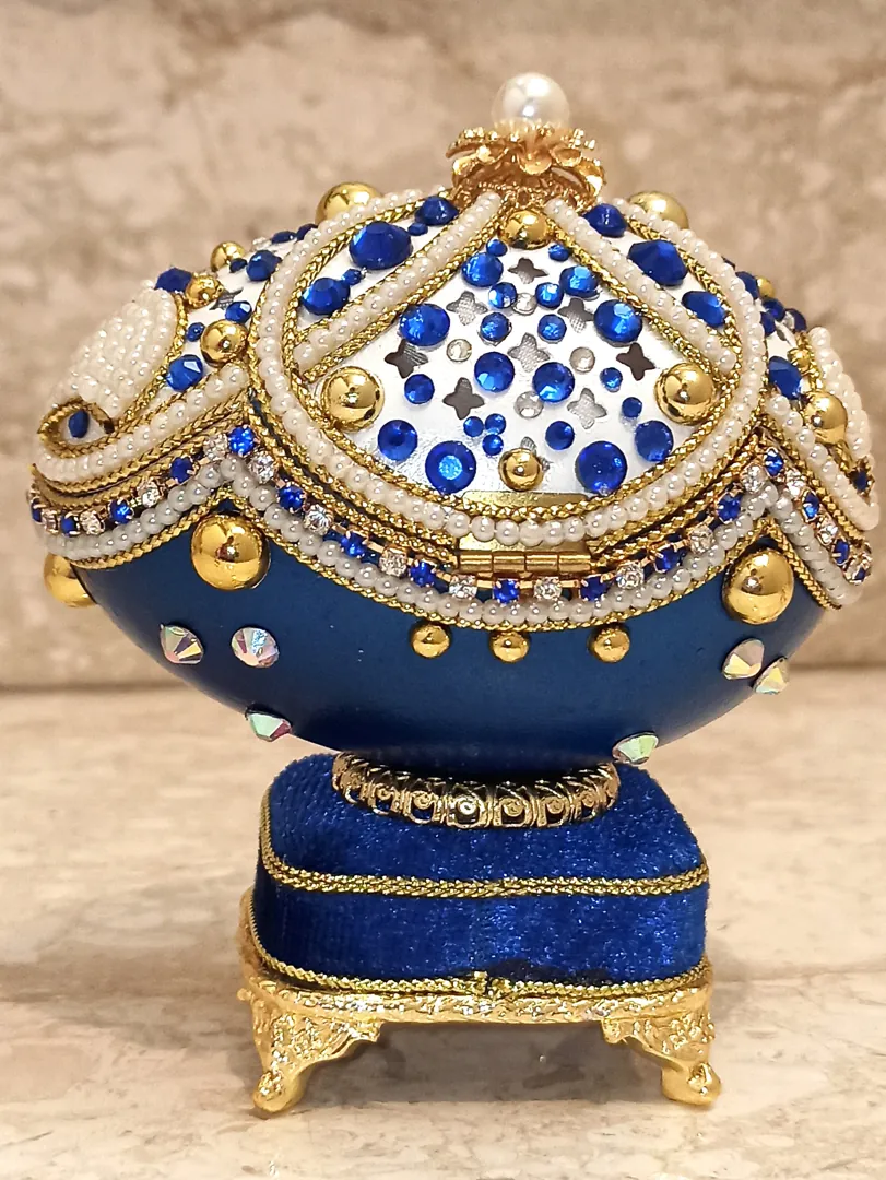 RARE-Limited Edition-Faberge Egg-Fabergé Easter Egg-Faberge Style Egg-Faberge Egg Trinket Box-Faberge Egg Music Box-24k GOLD-Sapphire Gift