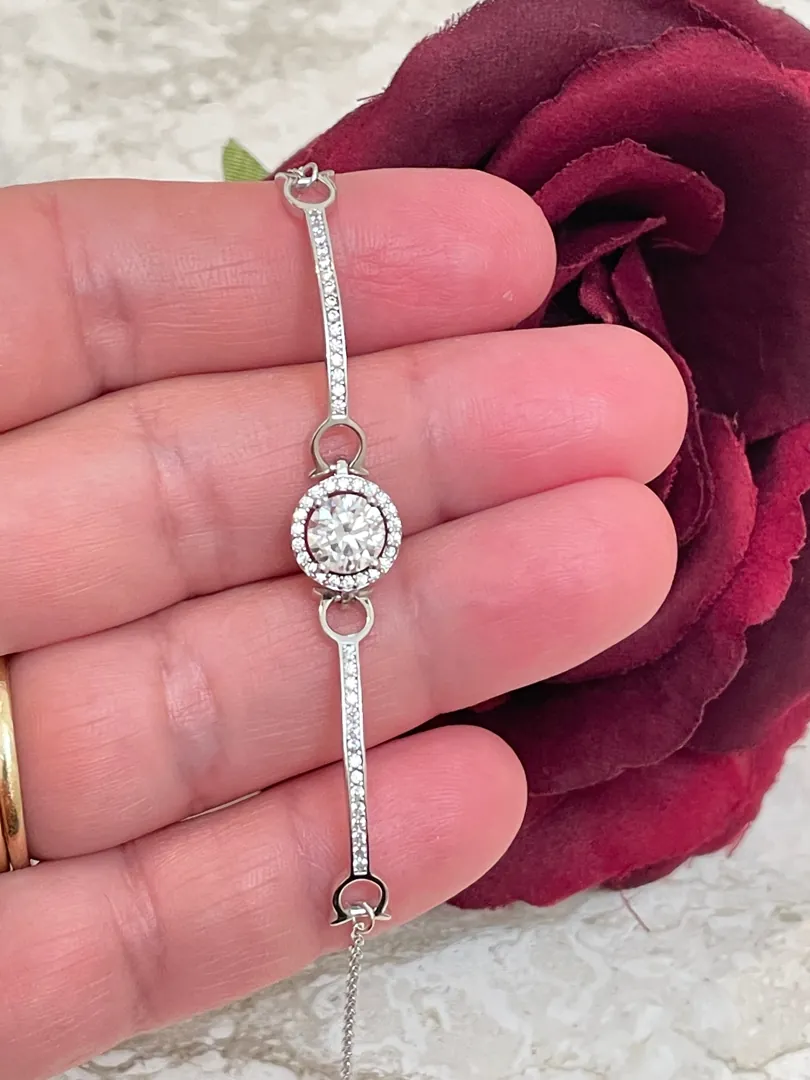 Omega Diamond Bracelet Pave Diamond Jewelry Adjustable Bracelet 925 Sterling Silver Fine Jewelry Forever Love Gifts for Her Valentine's Day