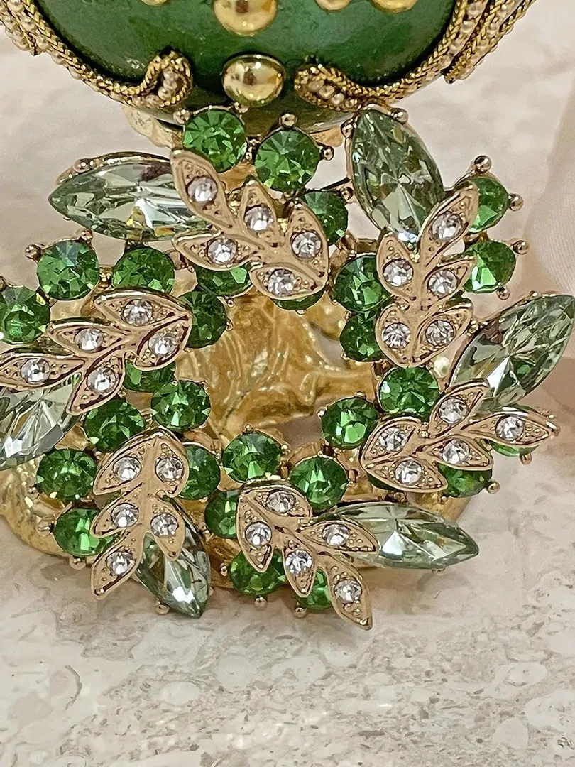 Emerald Faberge Egg Ornament, Faberge Home Decor Gift for Women, Faberge Egg Green, Faberge Egg Jewelry Box & Necklace, Graduation Gift for Her.