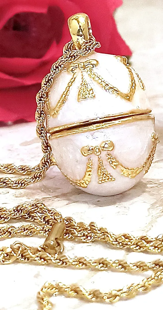 Designer Faberge Egg Necklace Pendant Fabergé Egg style Enamel Egg Faberge Eggs Pendant + Bracelet Austrian Crystal 24k Christmas Mom Gift