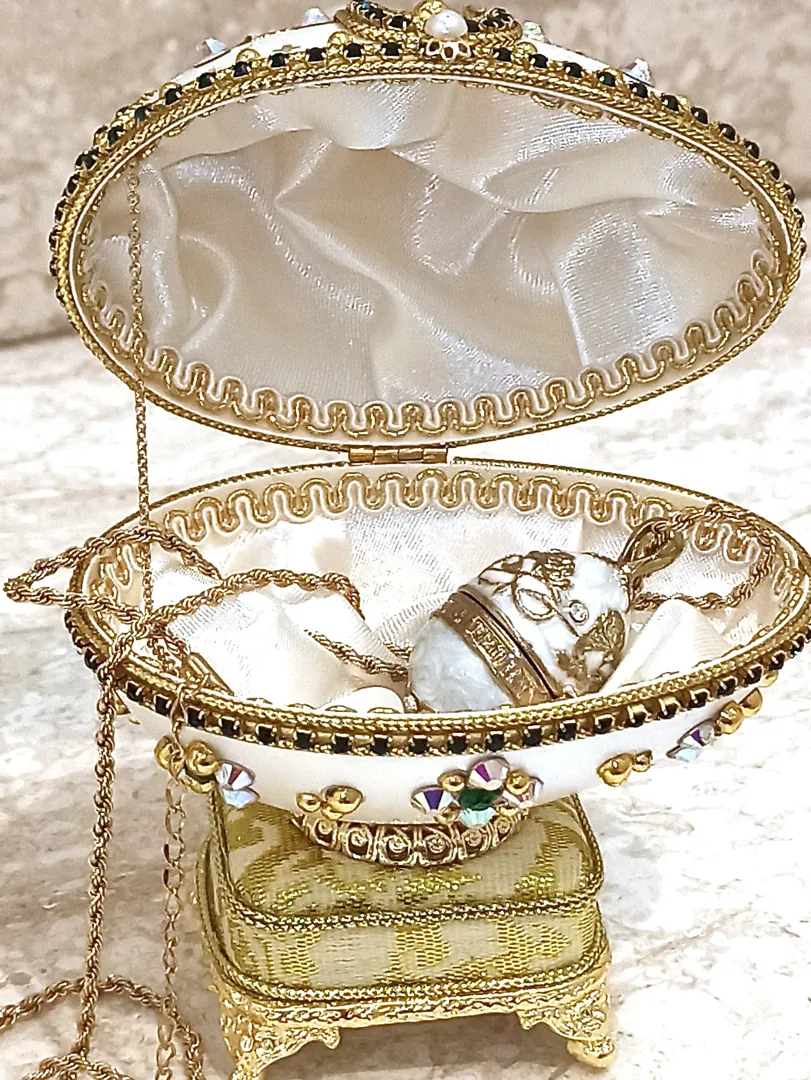 Faberge - One of a kind Gifts for Women - Faberge Egg Ornament - Faberge Pendant - 24k Gold - Home Decor - Unique Birthday Gift - Emerald Gift Box