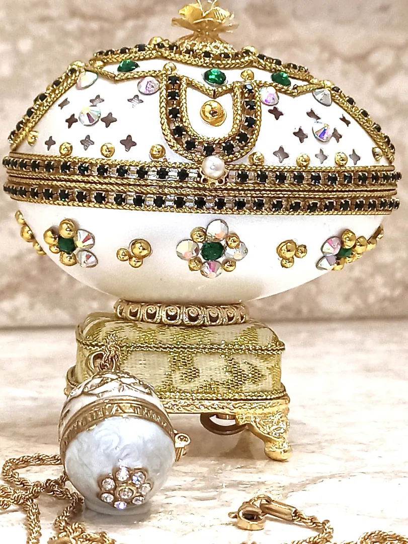 Faberge - One of a kind Gifts for Women - Faberge Egg Ornament - Faberge Pendant - 24k Gold - Home Decor - Unique Birthday Gift - Emerald Gift Box