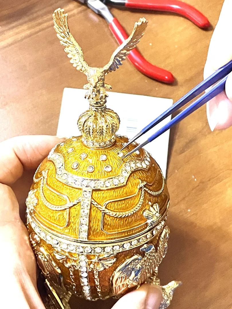 Limited Edition Musical Faberge Egg with Velour Interior, Swarovski Crystal, and Diamond Handset. Faberge Style Egg for Power and Longevity. Ideal for Graduation or Birthday Gifts.