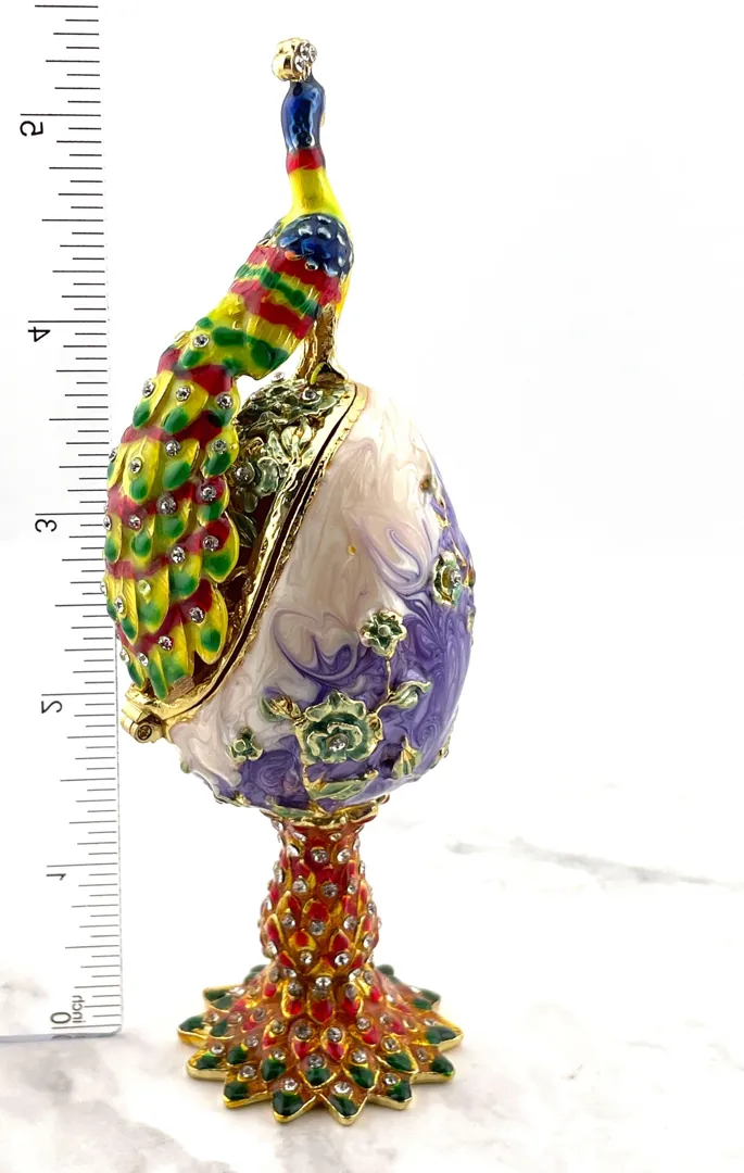Designer Faberge Style Egg Wedding Gift for Couple NEW BEGINNINGS Trinket Peacock Swarovski GOLD Decor Handmade New Home Owner Pierre Lorren