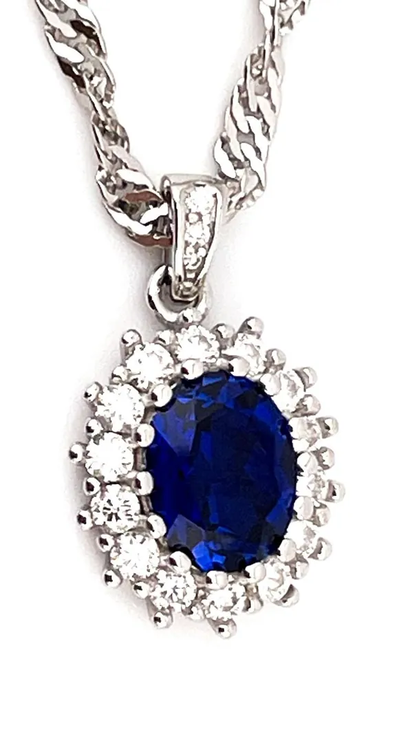 2ct Natural Sapphire Diamond Jewelry Lady Diana Sapphire Necklace 18k White Gold Silver Sapphire Birthstone Jewelry Birthday Gift for Sister