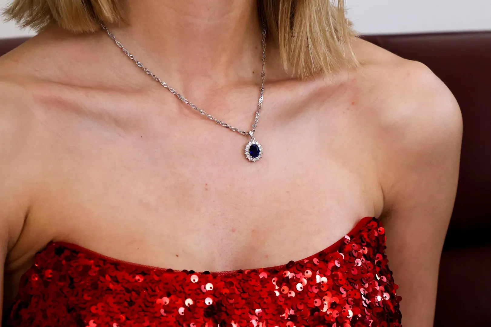 2ct Natural Sapphire Diamond Jewelry Lady Diana Sapphire Necklace 18k White Gold Silver Sapphire Birthstone Jewelry Birthday Gift for Sister