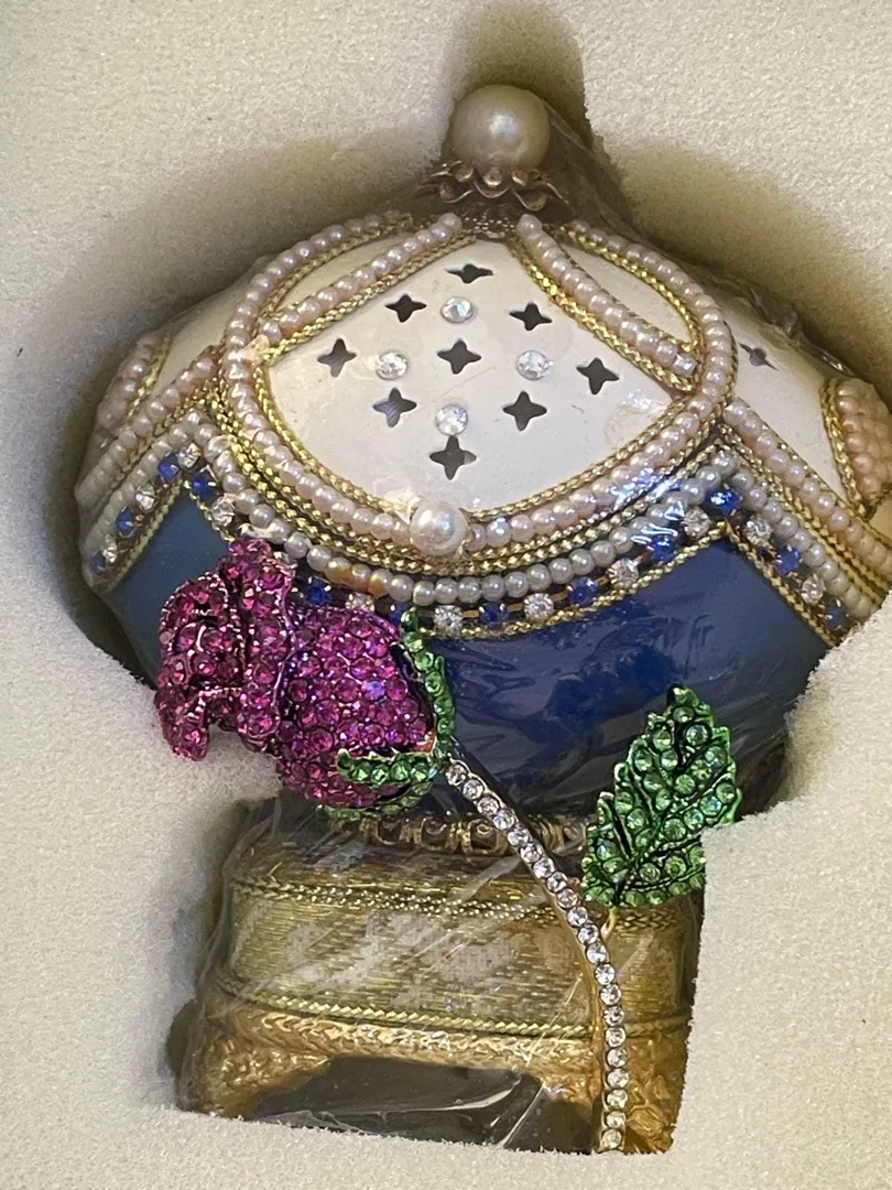 One Of a Kind - Faberge Egg - 24k Gold - Faberge Egg Music Box - Sterling Silver Jewelry - Blue Necklace - Silver, Topaz Bracelet - Faberge Style