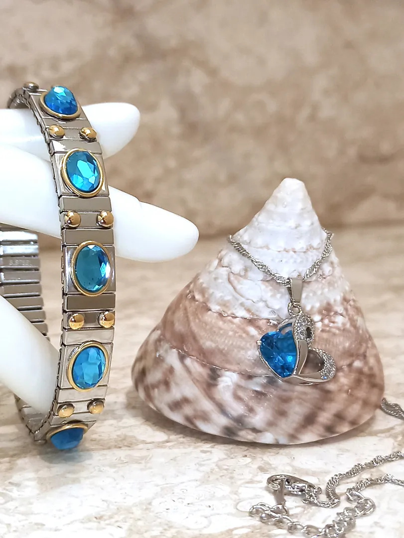 One Of a Kind - Faberge Egg - 24k Gold - Faberge Egg Music Box - Sterling Silver Jewelry - Blue Necklace - Silver, Topaz Bracelet - Faberge Style