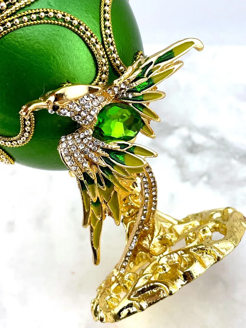1980 Fabergé Egg Emerald Green Bird NATURAL Fabergé Egg Pure GOLD Decor 55th Wedding Anniversary Gift for Parents 55th Birthday Gift for Her