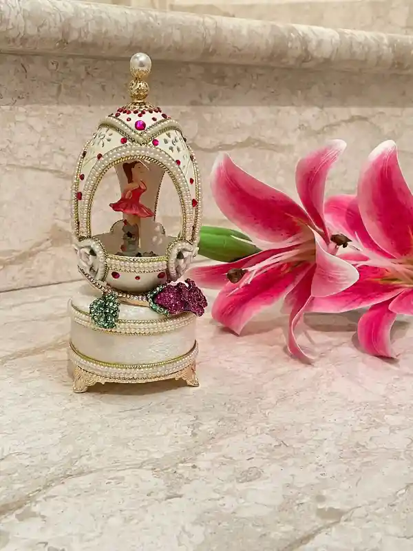 Luxurious 18th birthday Gift for Granddaughter 2005 PINK Faberge-Style Egg Music Box & Faberge-Style Egg Style NECKLACE BALLET Gift for Ballerina Ballet
