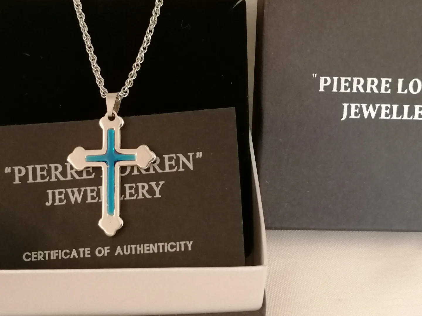 Something Blue Cross Pendant Necklace/Religious Jewelry SILVER Christian Cross LONG Necklace gift for women HANDMADE / Chain 16