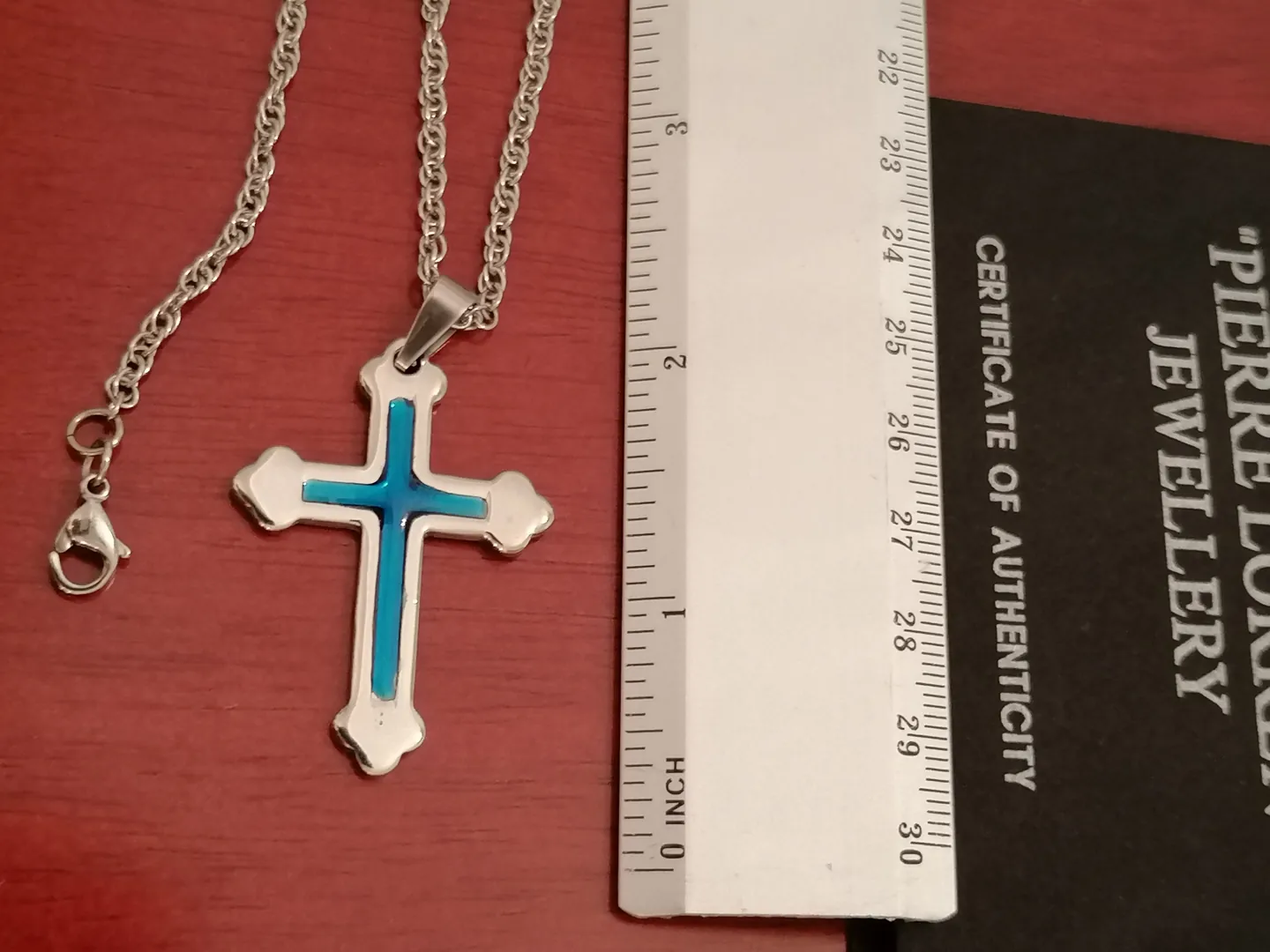 Something Blue Cross Pendant Necklace/Religious Jewelry SILVER Christian Cross LONG Necklace gift for women HANDMADE / Chain 16