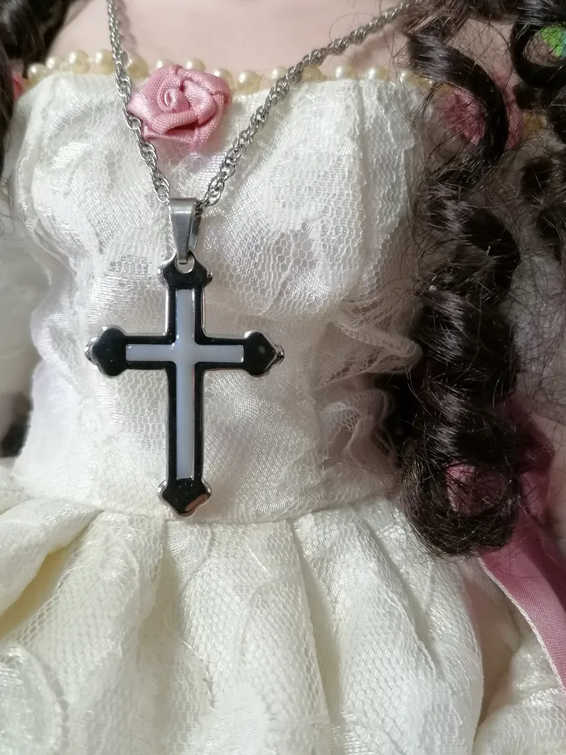 Something Blue Cross Pendant Necklace/Religious Jewelry SILVER Christian Cross LONG Necklace gift for women HANDMADE / Chain 16