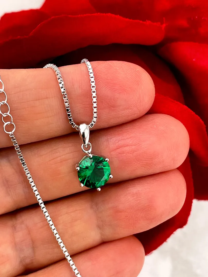 2 Carat Emerald Pendant Necklace - Emerald Necklace - Emerald Jewelry May Birthstone - Birthday Gift for Her - 55th Anniversary - Christmas Gems