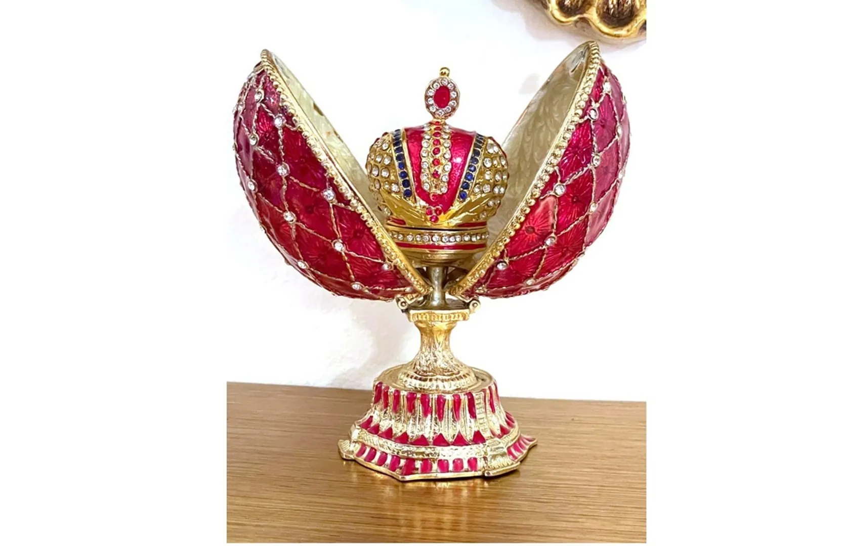 Unisex Designer Ruby Red Faberge Egg Faberge Style Egg 24k Gold Bracelet Handmade Fabergé Jewelry Box 333 Swarovski Christmas Gift for Her