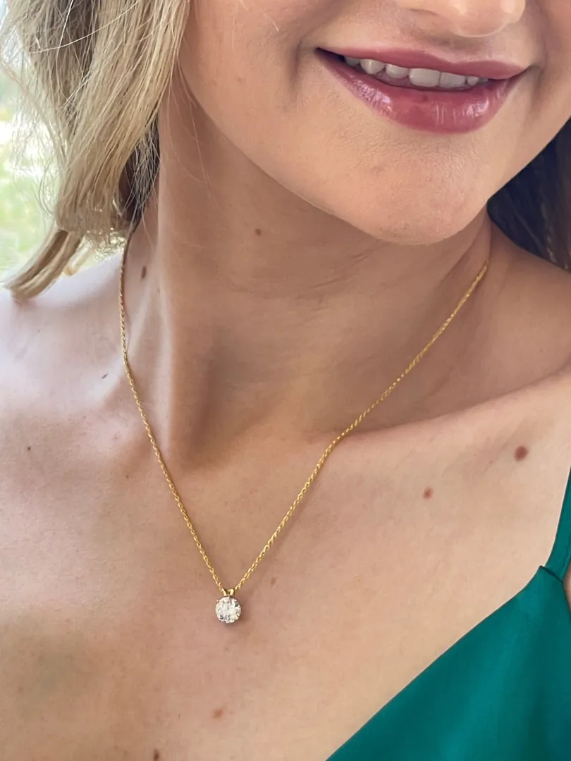 1.5 carat Diamond Necklace SOLID 18kt Yellow GOLD Diamond Solitaire Pendant Round Diamond Necklace Floating Diamond Fine Jewelry for women