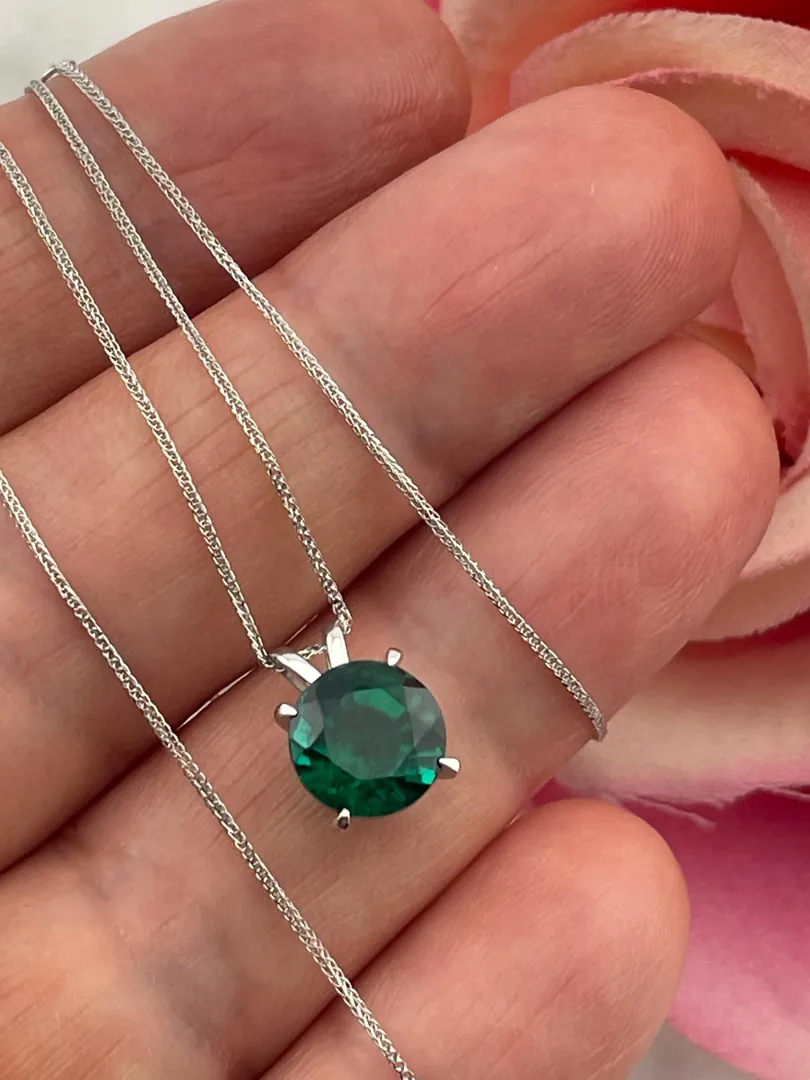 18k Solid Gold Necklace Natural Emerald Necklace Emerald Pendant Emerald Solitaire Necklace Certified Emerald Jewelry May Birthstone 2ct