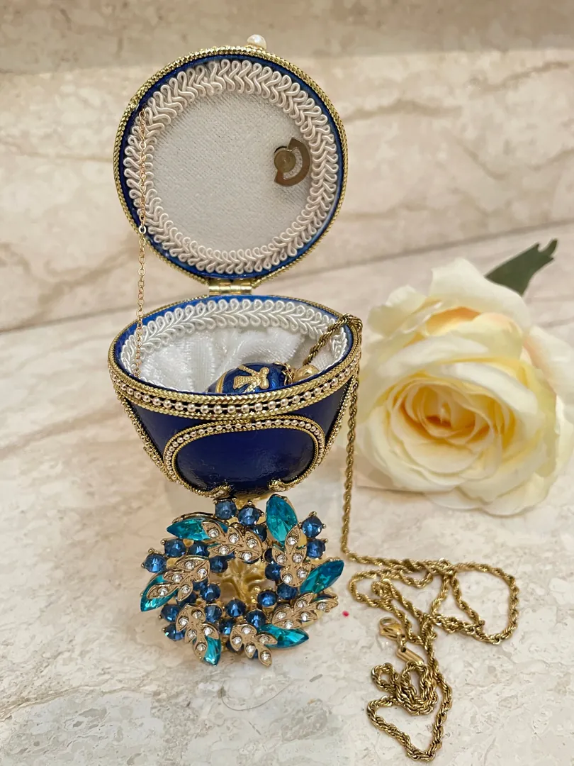 Blue Faberge Egg - Faberge Egg Music Box & Faberge Egg Pendant Handmade Egg Necklace Jewelry - Something Blue Gifts for Bride - Home Decor