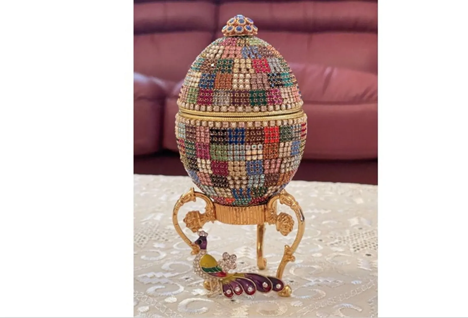 Pierre Lorren Peacock Faberge Egg style Fabergé egg Christmas Gift HANDCARVED NATURAL Faberge Egg Replica 30 Year Anniversary Gift for Her