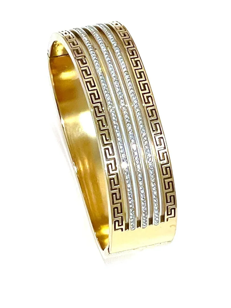 16mm Bracelet Greek Jewelry 18k Yellow Gold Bracelet Infinity Bangle Bracelet Ancient Greek Key Jewelry Meander Bracelet Anniversary Gift