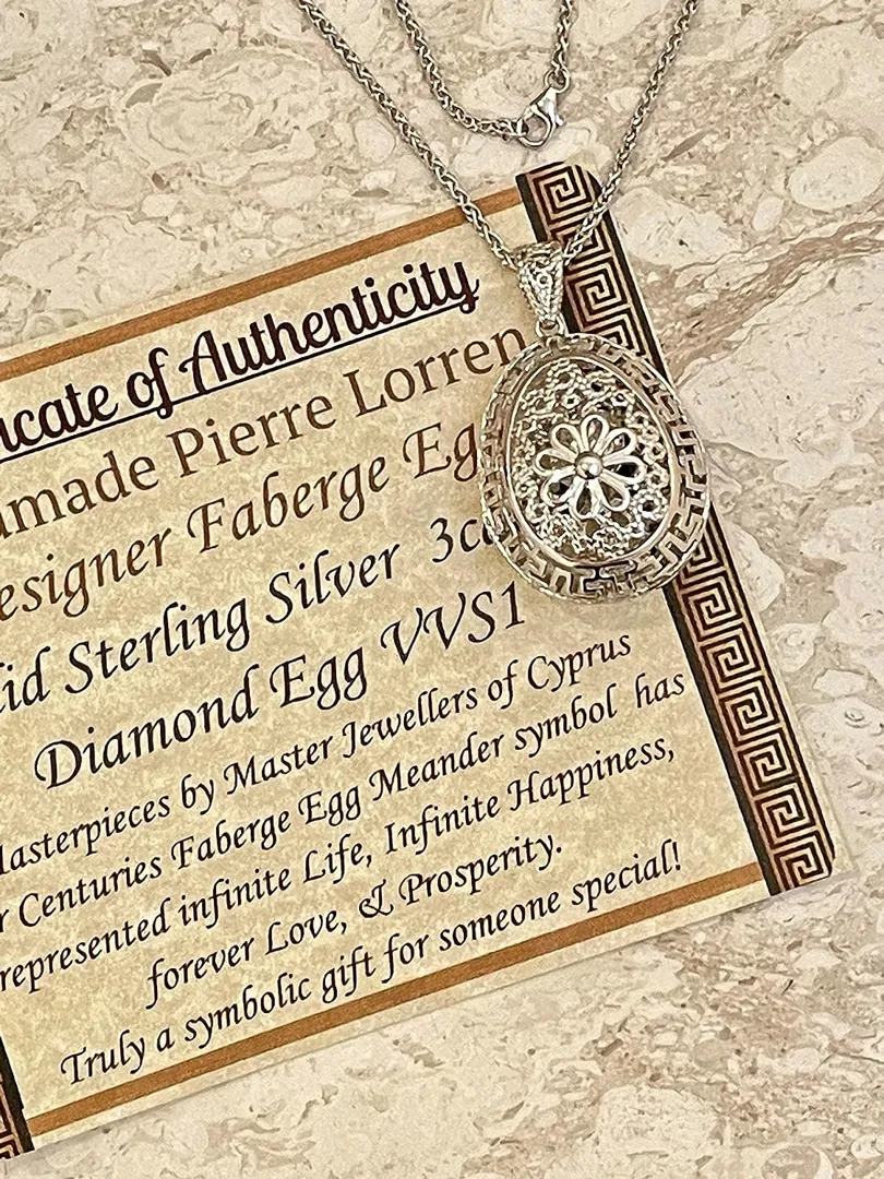1983, Imperial Egg, Faberge Egg Music, Handcarved REAL Egg PLUS, Faberge Jewelry, 3 carat DIAMOND Faberge Egg Necklace, 40th Anniversary gift