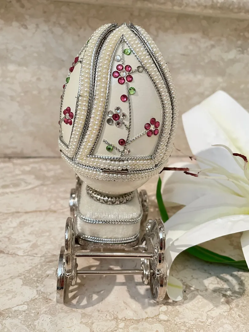 1983, Imperial Egg, Faberge Egg Music, Handcarved REAL Egg PLUS, Faberge Jewelry, 3 carat DIAMOND Faberge Egg Necklace, 40th Anniversary gift